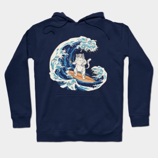 Japanese wave surfing cat Hoodie